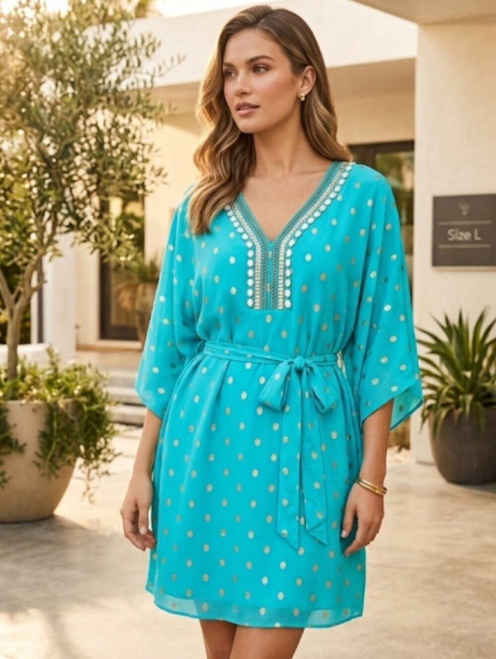 Lilly Pulitzer Wilda turquoise silk caftan dress, size M